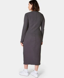 Sweaty Betty Ribbed Long Sleeve Midi Dress- Dresses & Jumpsuits