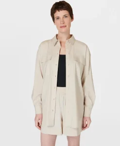 Sweaty Betty Summer Stretch Linen Utility Shirt- Long Sleeve Tops